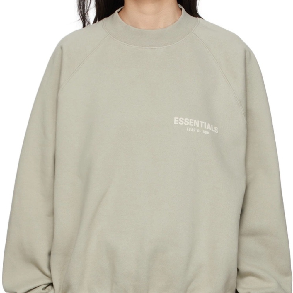 Essentials Unisex Sage Green Crewneck Sweater Relaxed Fit